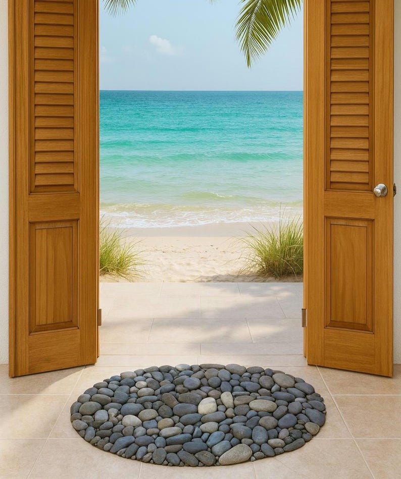 Handmade Oval 24x16 River Stone Mat – Natural Pebble Rug, Spa Bathroom Decor image 17