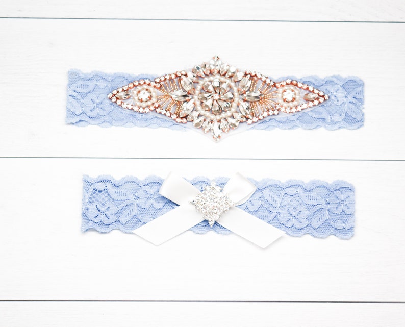 Style G37000CR Vintage Blue Garter Set Wedding Garter and Toss Garter-Crystal Rhinestone