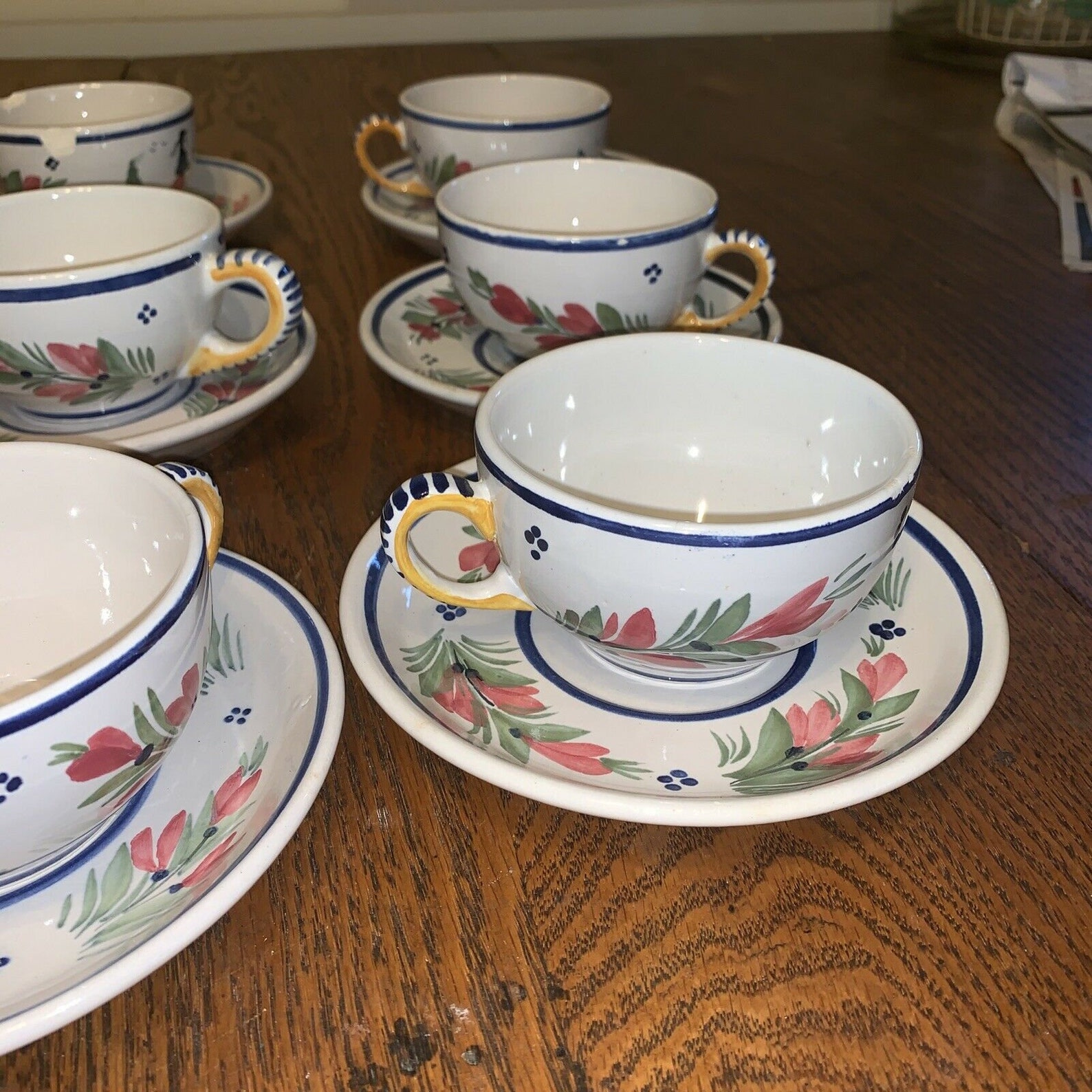 9 antique hb quimper faience pottery cups and saucers breton Etsy