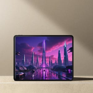 Futuristic city printable digital download screensaver