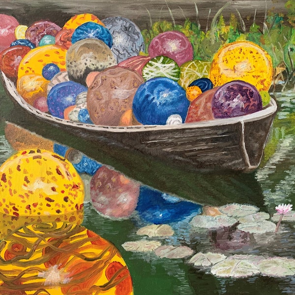 Abstract Chihuly Inspired Globes On Water Original Oil Painting Print