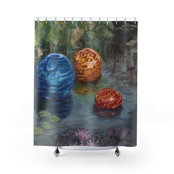 Chihuly Inspired Blue Colorful Abstract Shower Curtain Original Oil Painting Print
