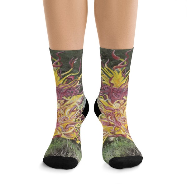 Chihuly Inspired Red Yellow Colorful Abstract Art Socks