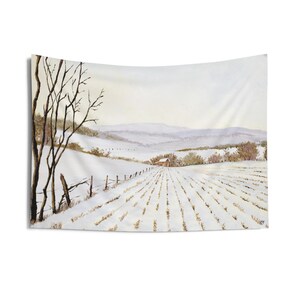 Snow on Field Country Landscape Original Oil Painting Print On Wall Tapestries