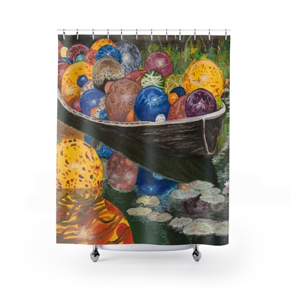 Abstract Chihuly Inspired Globes On Water Original Oil Painting Print On A Shower Curtain