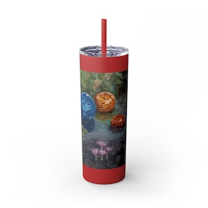 Chihuly Inspired Red Blue Abstract Tumbler with Straw, 20oz