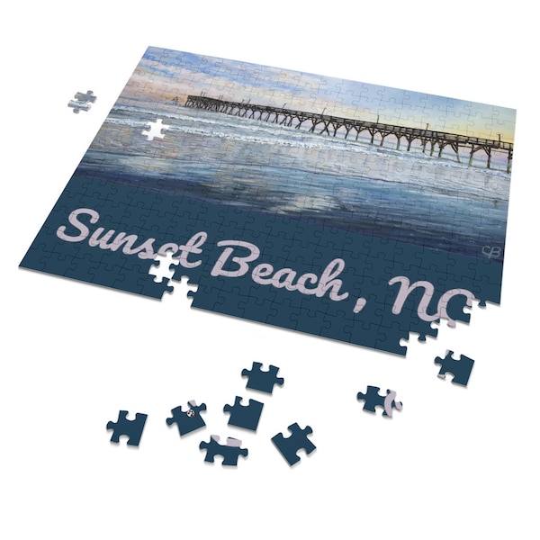 Sunset Beach Pier North Carolina Original Oil Painting Print On A Jigsaw Puzzle (252, 500, 1000-Piece)