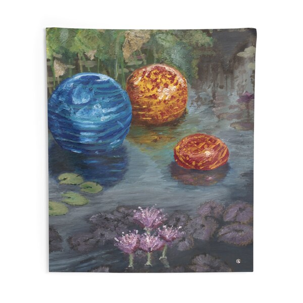 Abstract Print, Water Landscape, Lily Pad Painting, Chihuly Inspired Original Oil Painting Tapestry