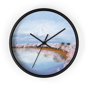 My Original Oil Painting of Mt. Fuji Cherry Blossom Japanese Landscape Wall clock