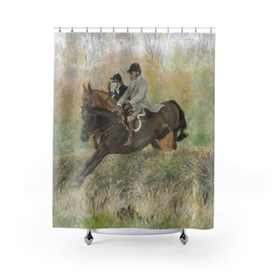 English Fox Hunting Steeplechase Original Art Shower Curtains