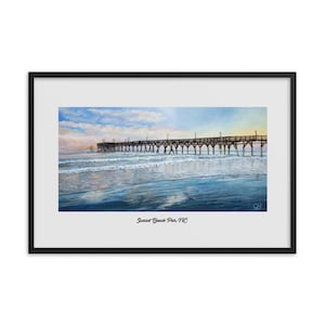 Sunset Beach North Carolina Fishing Pier Original Oil Painting Print on a Framed Poster