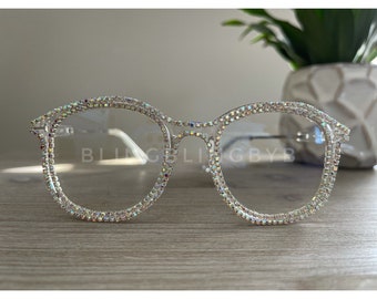 Clear eye glasses, Blue Light Blocking glasses, Women's fashion rhinestone Bling glasses