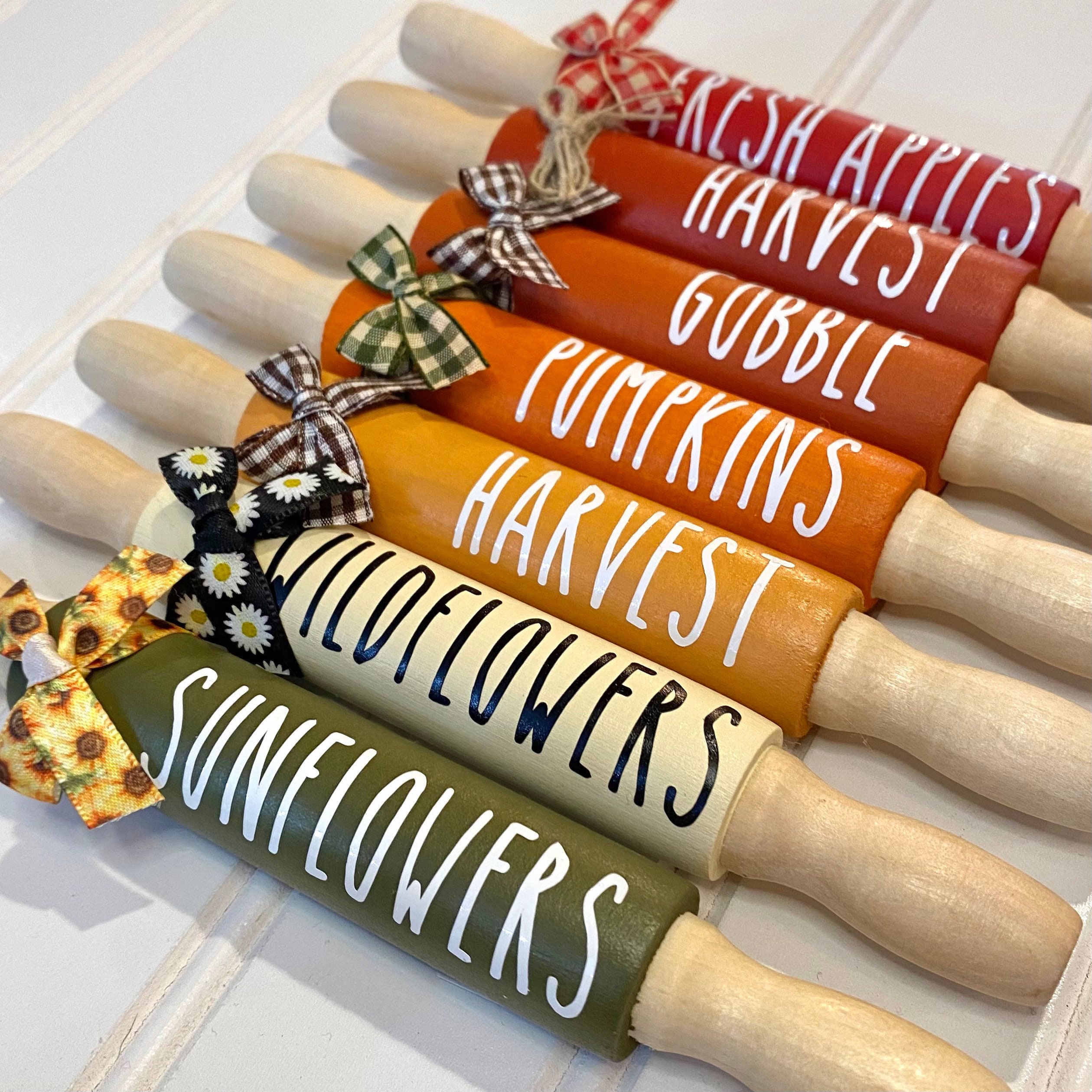 Fall Mini Rolling Pin Tiered Tray Decor - Pick Your Own Ribbon!