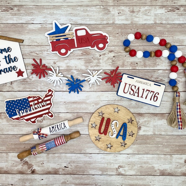 Fourth of July Tiered Tray Set | 4th of July Décor | Red, White, & Blue Décor