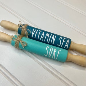 Beach Theme Mini Rolling Pins | Beach Tiered Tray Decor | Summer Home Decor