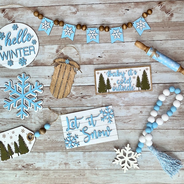 Hello Winter Tiered Tray Set | Let it Snow Christmas Décor