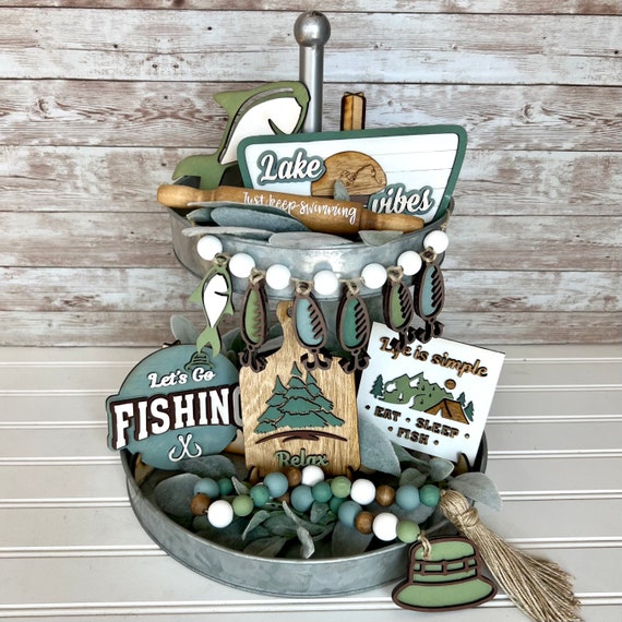 Fishing Tiered Tray Set | Father's Day Décor | Fishing Décor | Man Cave  Décor | Lake Décor