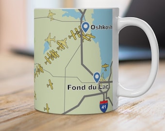 Personalized Coffee Mug Aviation Gift for Pilot and Flight Crew Commemorating Oshkosh Air Venture