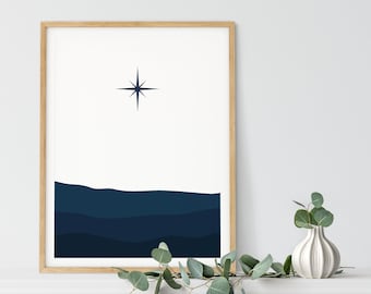 The North Star Abstract UNFRAMED Art Print | Navy Blue Wall Art