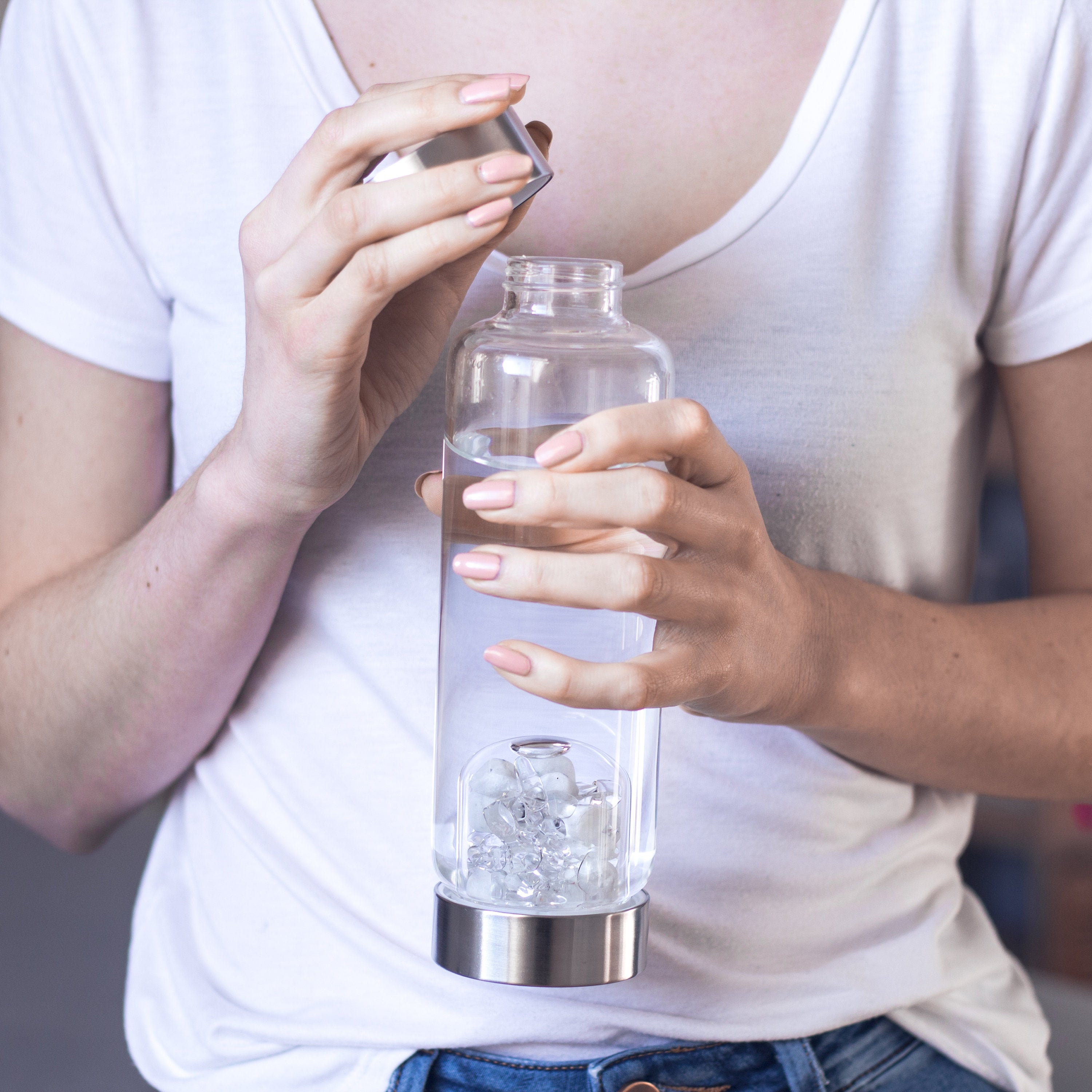 Via LUNA Crystal Water Bottle With Rainbow Moonstone & Clear Etsy