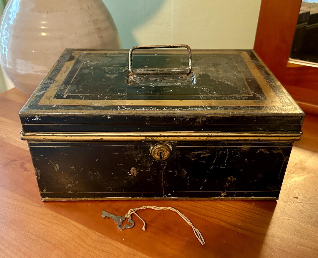 Vintage Metal Document Box, Vintage Cash Box, Tin Document Locking Box ...