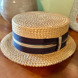 Vintage 1950s Cream Straw Sailor Hat Antique Ivory Boater Skimmer W Bow Detail 1950s Boater Hat - Etsy main image 3