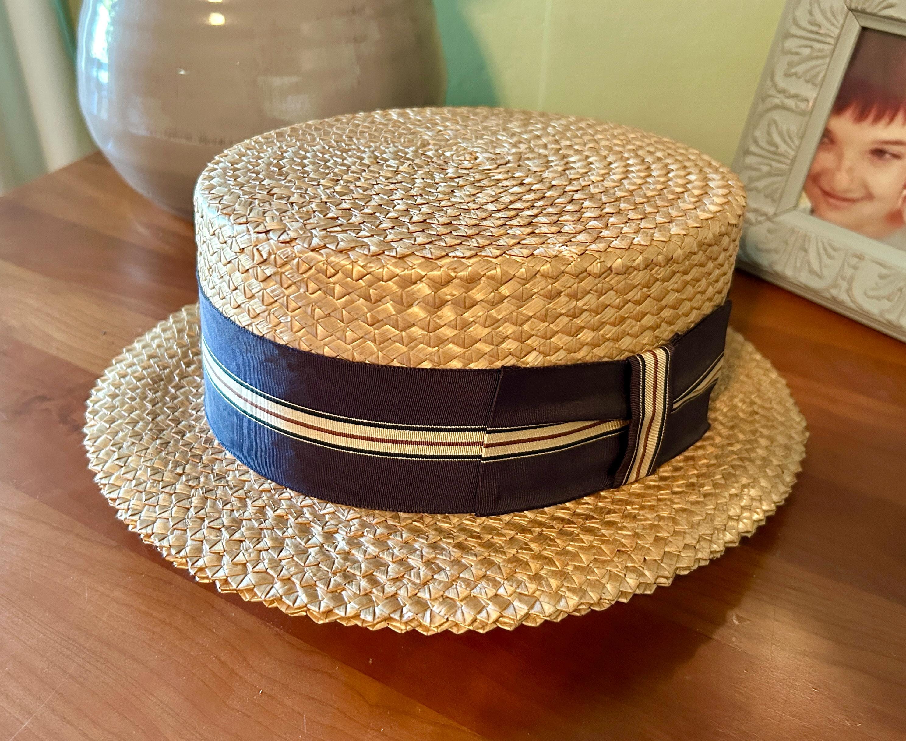 Vintage 80 90 Retro festival Straw Boater Flat brim Hat sunhat Womens Classic Wide Brim Straw Flat Sun Hat Boater Hat  main image 2