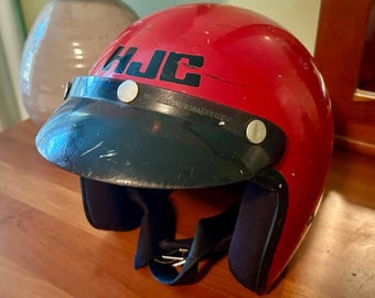 Vintage Motorcycle Helmet, HJC Motorcycle helmet, 1970's Motorcycle helmet, Red Motorcycle Helmet, Vintage Motorsport, Mancave Decor