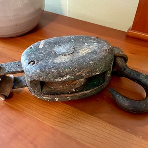 Vintage Wooden Pulley, Block and Tackle, Pulley, Wood Pulley, Hanger, Barn, Farm Wooden Pulley, Hook and Anchor Wooden Pulley, Large Pulley