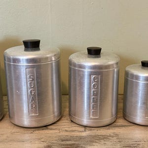 Vintage Kitchen Canister Set, Aluminum Canister Set, Kitchen Canisters, Mid Century Canister Set, Kitchen Storage Set, 5 Piece Canister Set