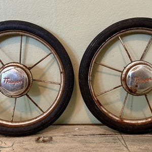 Vintage Cart Wagon Wheels, Buggy Wheels, Set of 2 Wagon Wheels, Cart Wheels, Stroller Wheels, Vintage Wheels, Small Wheels, Carriage Wheels