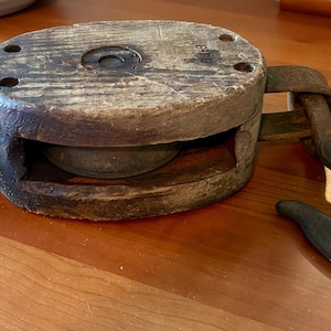 Vintage Wooden Pulley, Block and Tackle, Pulley, Upson Walton Wood Pulley, Maritime Pulley, One Wheel Pulley, Plant Hanger, Small Pulley