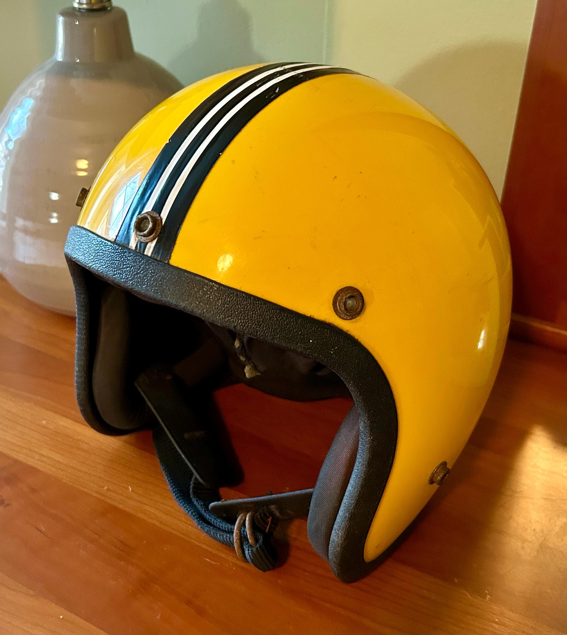 Vintage Motorcycle Helmet, Yellow Motorcycle Helmet, LSI-4170