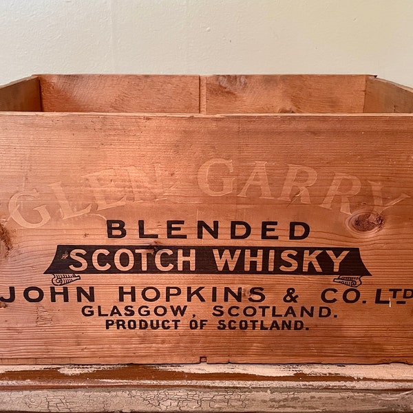 Vintage Glen Garry Blended Scotch Whisky Crate, Glen Garry, Whisky Crate, Wood Crate, Wooden Crate, Boston, Glasgow, Scotland, 1959, Bar