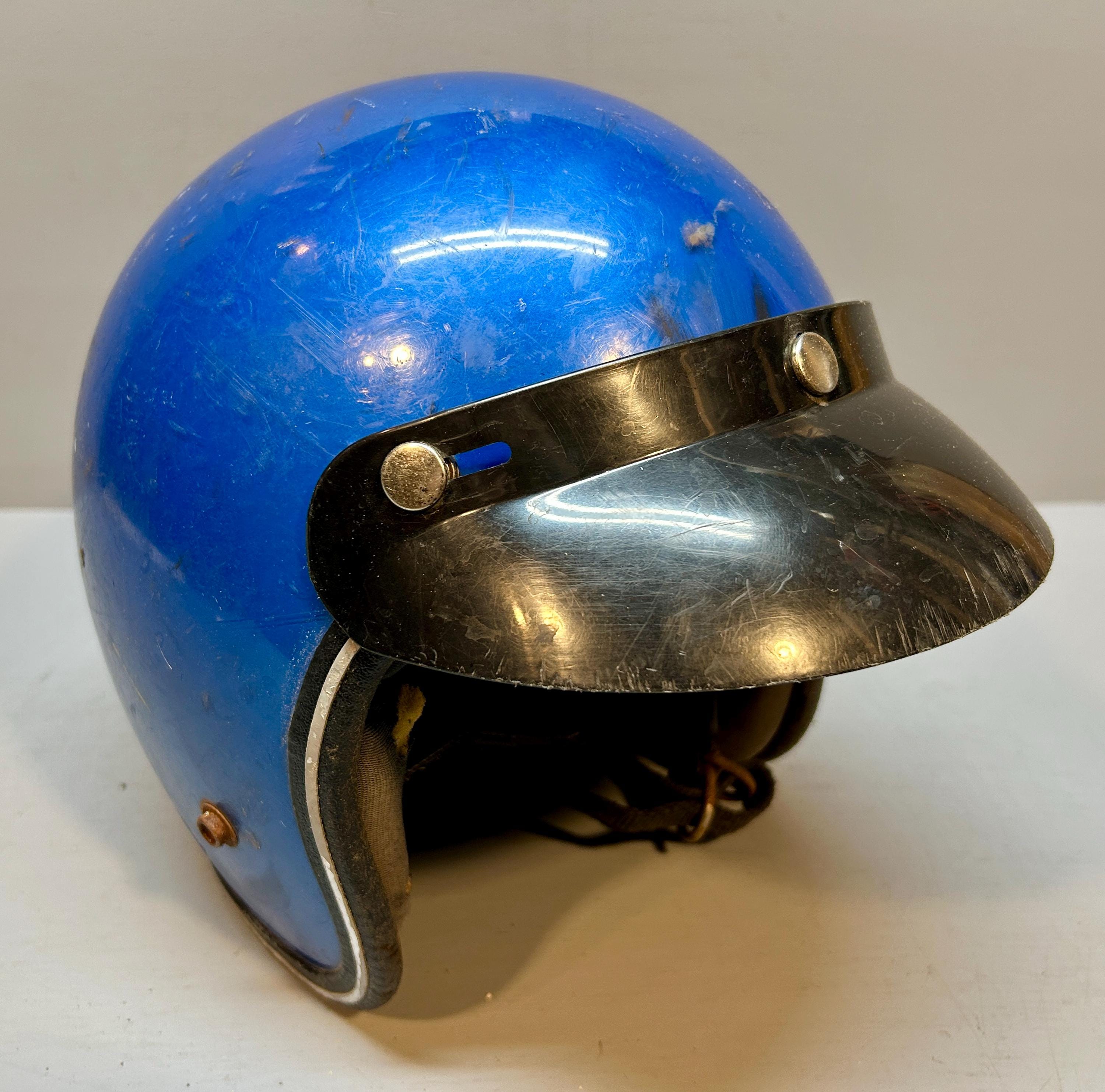Vintage Motorcycle Helmet, Metallic Blue Motorcycle Helmet