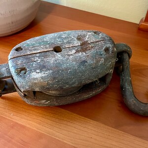 Vintage Wooden Pulley, Block and Tackle, Pulley, Wood Pulley, Hanger, Barn, Farm Wooden Pulley, Hook and Anchor Wooden Pulley, Large Pulley
