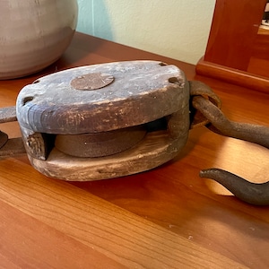 Vintage Wooden Pulley, Block and Tackle, Pulley, Wood Pulley, Hanger, Barn, Farm Wooden Pulley, Hook and Anchor Wooden Pulley