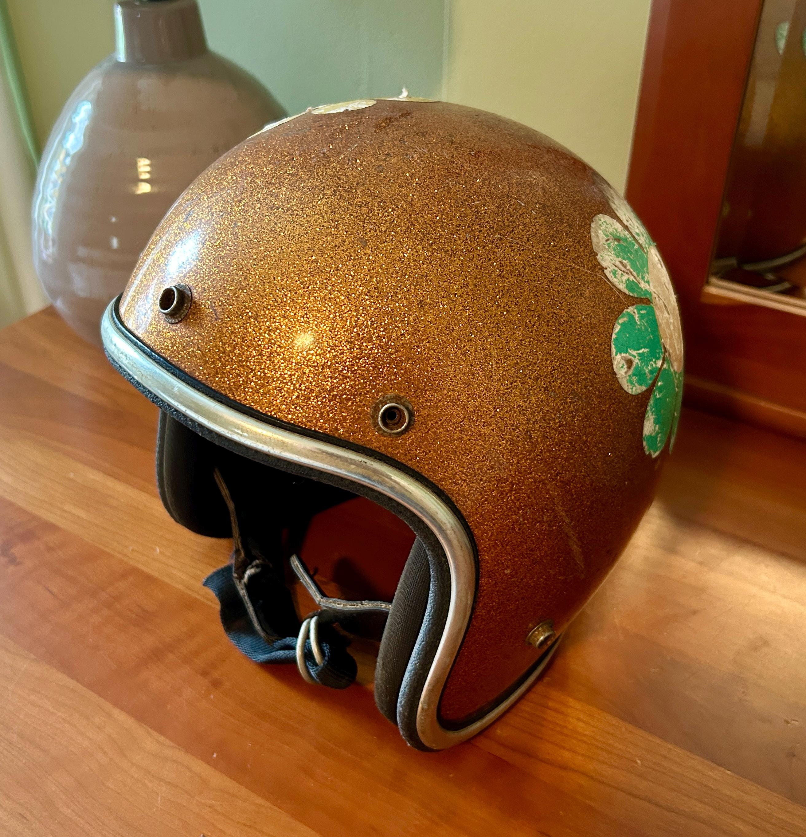 Vintage Motorcycle Helmet, Arthur Fulmer Helmet, Metallic Gold
