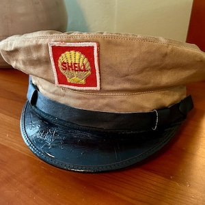 Vintage Shell Gas Station Hat, Vintage Shell Gas Station Attendant Hat, Mid Century Decor, Mancave Decor, Industrial Decor, Auto Shop Decor