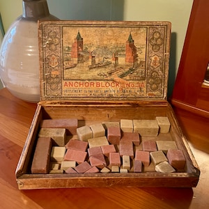 Richter and Co Architectural Blocks, German Richter&#39;s Anchor Box No. 3, Vintage Anchor Box, Vintage Toys, Dr. Richters, New York, Architect