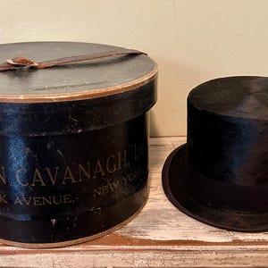 Vintage Top Hat, Antique Top Hat, John Cavanagh Top Hat, New York Top Hat, Black Silk Top Hat, Top Hat with Original Box, New York Decor