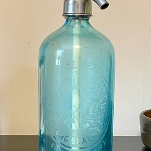 Blue Seltzer Bottle, Vintage Blue Siphon Bottle, Seltzer Bottle, Siphon Bottle, A & K Beverage Co. Seltzer Bottle, Long Beach, Long Island