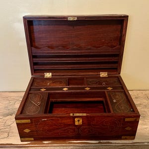 Anglo-Indian Writing Slope Box, Rosewood Lap Desk, Campaign Travel Desk, Colonial Stationery Box, Victorian Lap Desk, Storage Desk
