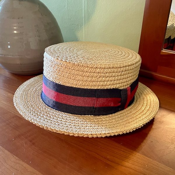 Skimmer Boater Hat, Boater's Hat, Boater's Straw Hat, Ponte Rialto Venice Boater's Hat, Straw Boater Hat, Vintage Boater Hat, Men's Hat