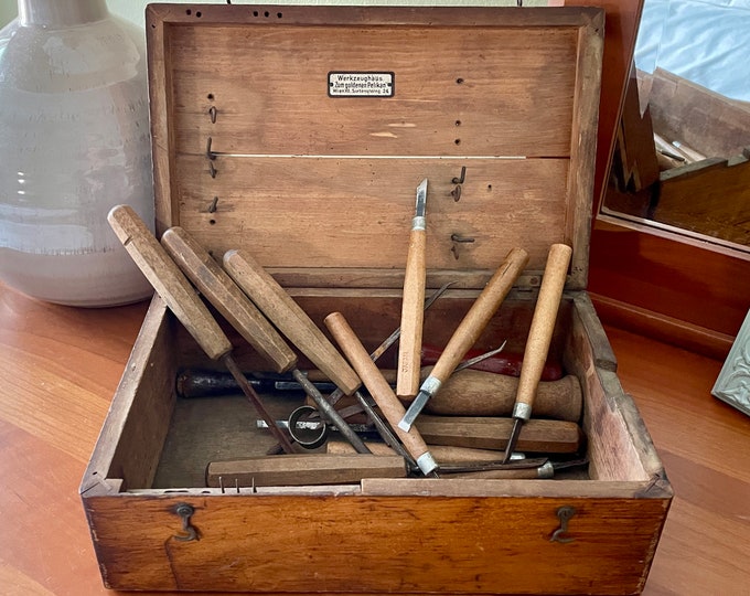 Vintage Tool Chest, Tool Box, Vintage Wood Chest, German Tool Chest
