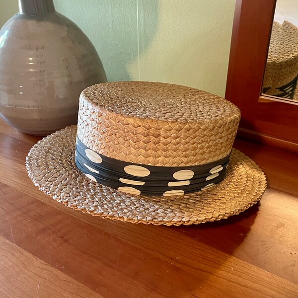 Skimmer Boater Hat, Boater's Hat, Boater's Straw Hat, Field Crest Boater's Hat, Straw Boater Hat, Vintage Boater Hat, Men's Summer Straw Hat