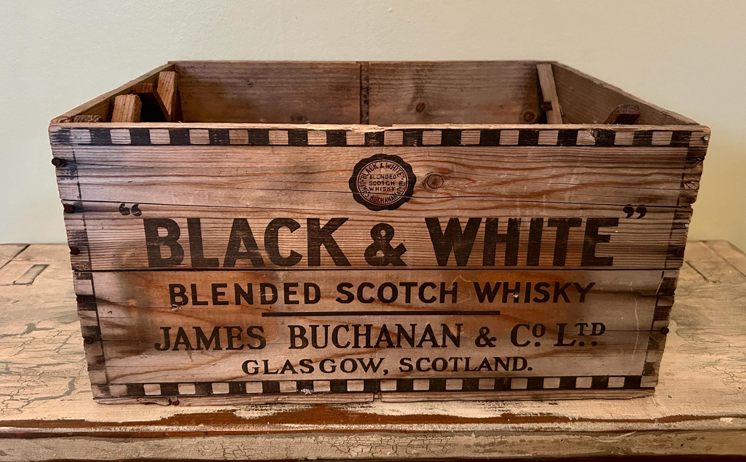 BLACK & WHITE ウイスキー アンティーク木箱 Vintage Whisky Crate, Black & White Blended Scotch Whisky Crate