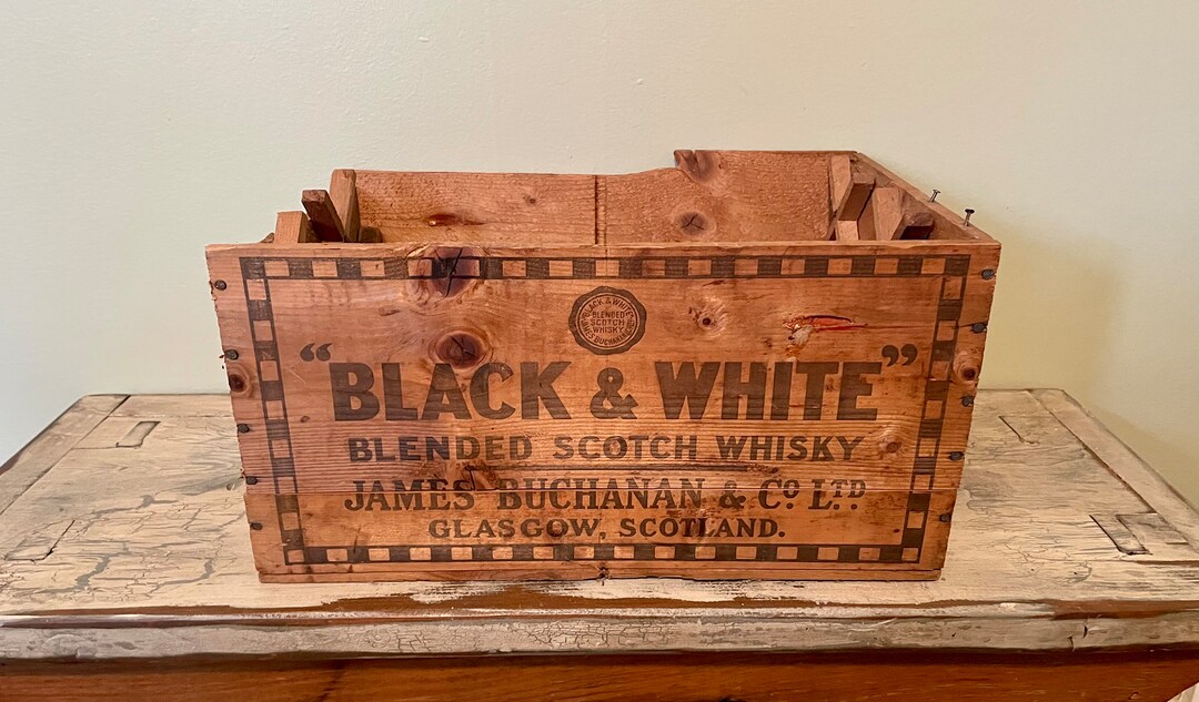 Vintage Whisky Crate, Black & White Whisky Crate, Black and White