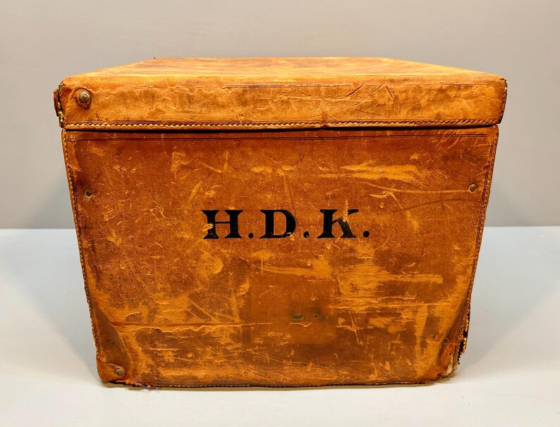 Antique Leather Trunk, Crouch and Fitzgerald Trunk, Steamer Trunk, Leather Coffee Table, Storage Trunk, Train Case, Vintage Luggage image 5