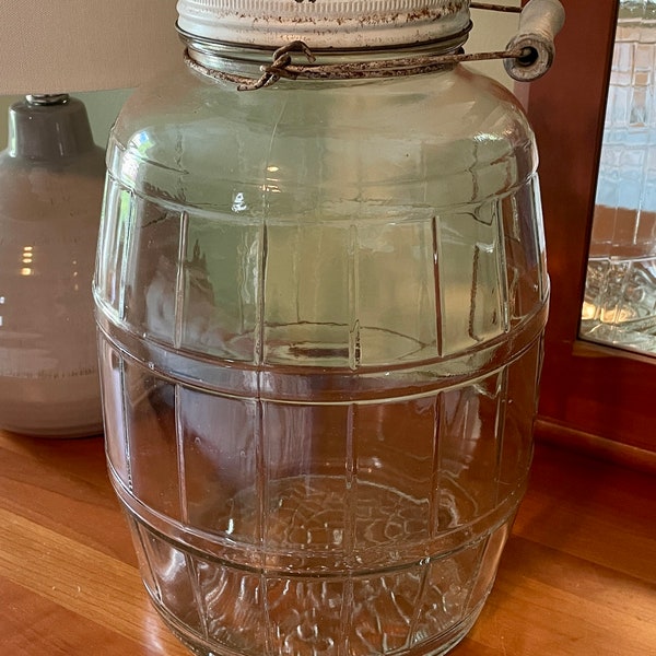 Pickle Jar, Glass Pickle Jar, Vintage Pickle Jar, Vintage Jar, Glass Barrel Jar, Cookie Jar, Candy Jar, Kitchen Jar, Flour Jar, Sugar Jar